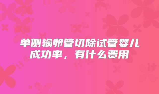 单侧输卵管切除试管婴儿成功率，有什么费用