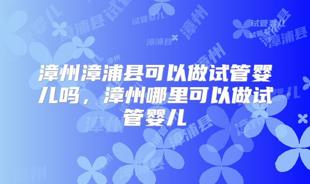 漳州漳浦县可以做试管婴儿吗,漳州哪里可以做试管婴儿