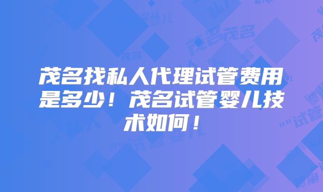 茂名找私人代理试管费用是多少！茂名试管婴儿技术如何！