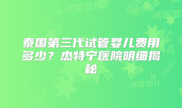 泰国第三代试管婴儿费用多少？杰特宁医院明细揭秘
