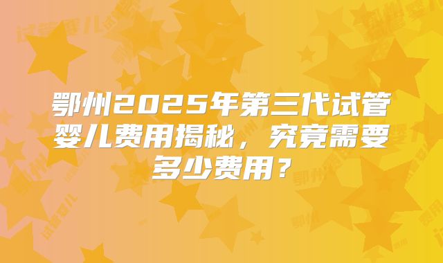 鄂州2025年第三代试管婴儿费用揭秘，究竟需要多少费用？