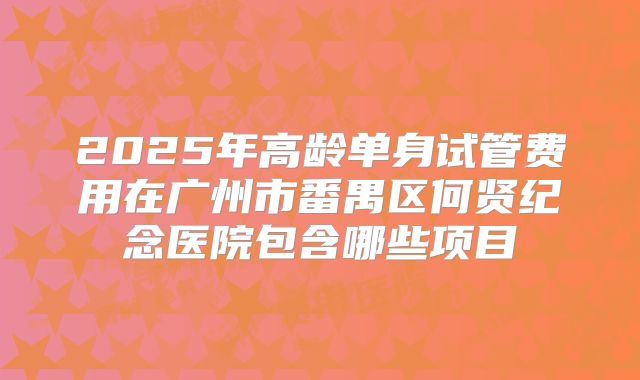 2025年高龄单身试管费用在广州市番禺区何贤纪念医院包含哪些项目