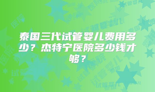 泰国三代试管婴儿费用多少？杰特宁医院多少钱才够？