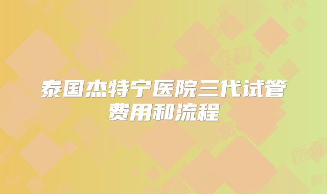 泰国杰特宁医院三代试管费用和流程