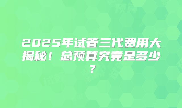 2025年试管三代费用大揭秘！总预算究竟是多少？