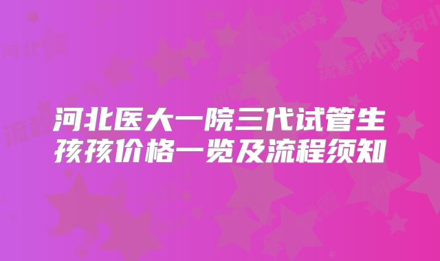 河北医大一院三代试管生孩孩价格一览及流程须知
