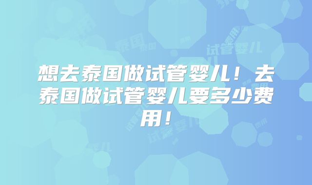 想去泰国做试管婴儿!去泰国做试管婴儿要多少费用!