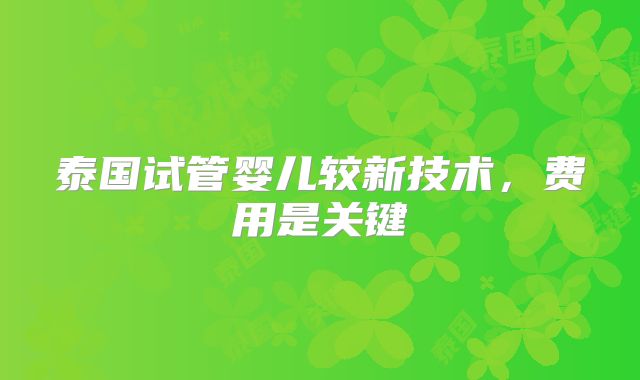 泰国试管婴儿较新技术，费用是关键