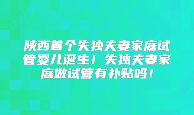 陕西首个失独夫妻家庭试管婴儿诞生!失独夫妻家庭做试管有补贴吗!
