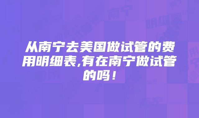 从南宁去美国做试管的费用明细表,有在南宁做试管的吗！