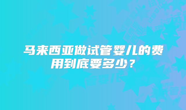 马来西亚做试管婴儿的费用到底要多少？