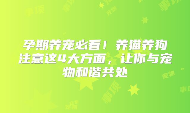 孕期养宠必看！养猫养狗注意这4大方面，让你与宠物和谐共处