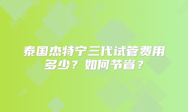 泰国杰特宁三代试管费用多少？如何节省？