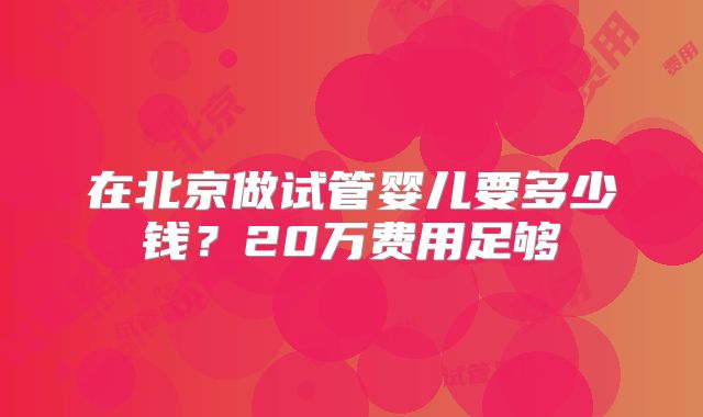在北京做试管婴儿要多少钱？20万费用足够