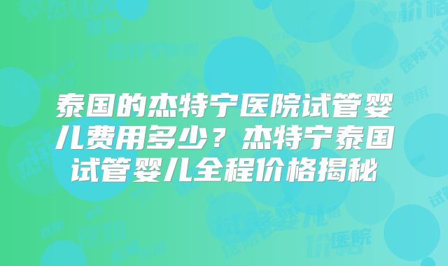 泰国的杰特宁医院试管婴儿费用多少？杰特宁泰国试管婴儿全程价格揭秘