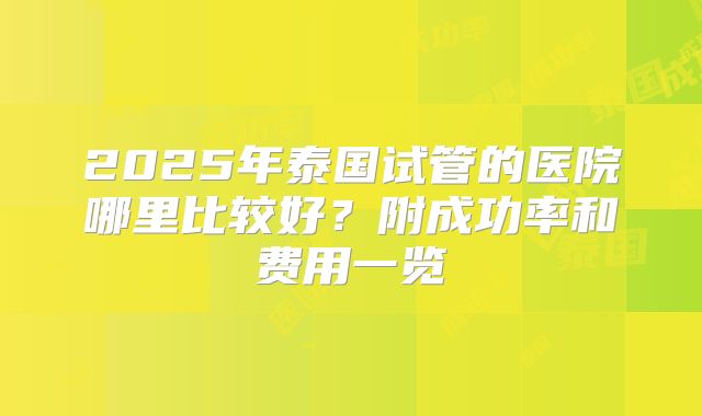 2025年泰国试管的医院哪里比较好？附成功率和费用一览