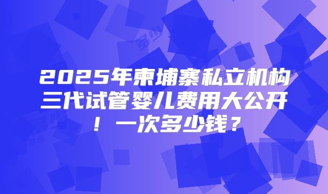 2025年柬埔寨私立机构三代试管婴儿费用大公开!一次多少钱?