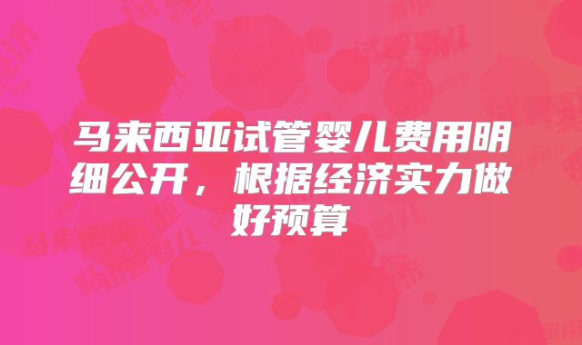 马来西亚试管婴儿费用明细公开，根据经济实力做好预算