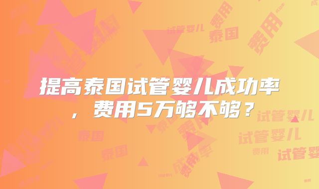 提高泰国试管婴儿成功率，费用5万够不够？
