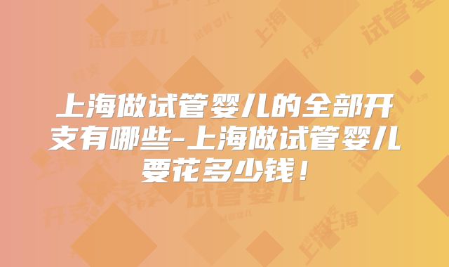上海做试管婴儿的全部开支有哪些-上海做试管婴儿要花多少钱！