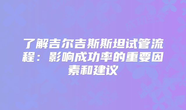 了解吉尔吉斯斯坦试管流程：影响成功率的重要因素和建议
