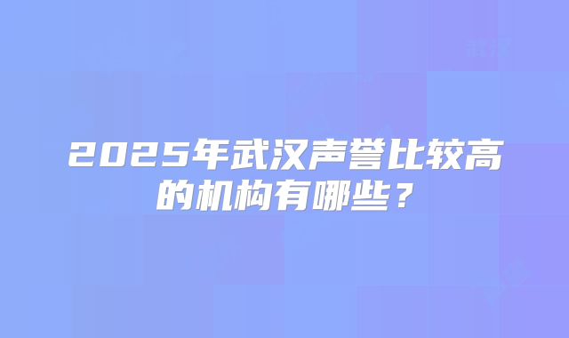 2025年武汉声誉比较高的机构有哪些？