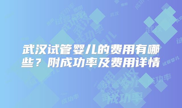 武汉试管婴儿的费用有哪些？附成功率及费用详情