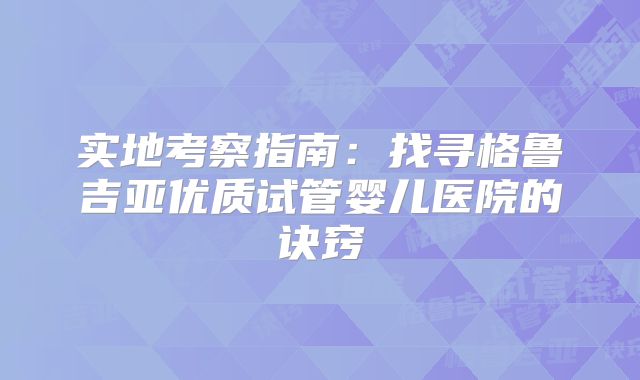 实地考察指南：找寻格鲁吉亚优质试管婴儿医院的诀窍