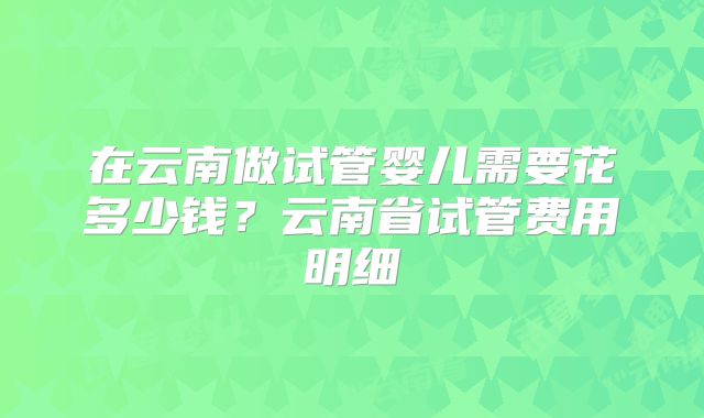 在云南做试管婴儿需要花多少钱？云南省试管费用明细