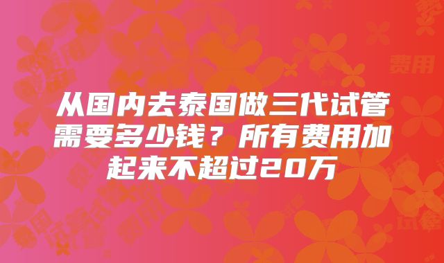 从国内去泰国做三代试管需要多少钱？所有费用加起来不超过20万