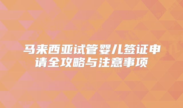 马来西亚试管婴儿签证申请全攻略与注意事项