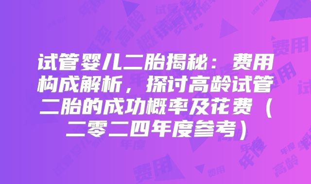试管婴儿二胎揭秘：费用构成解析，探讨高龄试管二胎的成功概率及花费（二零二四年度参考）