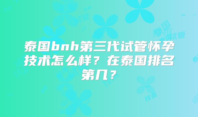 泰国bnh第三代试管怀孕技术怎么样?在泰国排名第几?