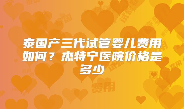 泰国产三代试管婴儿费用如何？杰特宁医院价格是多少