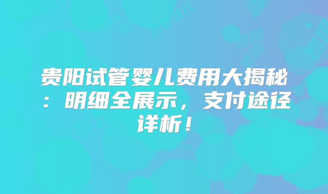 贵阳试管婴儿费用大揭秘：明细全展示，支付途径详析！