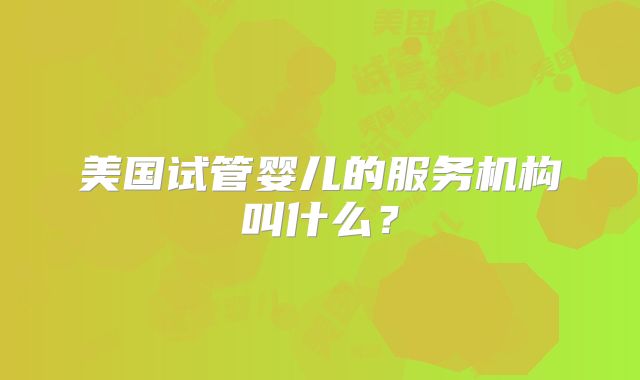 美国试管婴儿的服务机构叫什么？