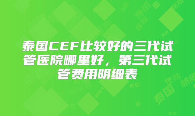 泰国CEF比较好的三代试管医院哪里好，第三代试管费用明细表