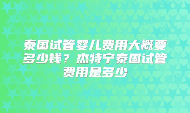 泰国试管婴儿费用大概要多少钱？杰特宁泰国试管费用是多少