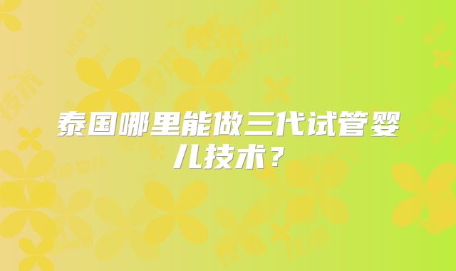 泰国哪里能做三代试管婴儿技术？
