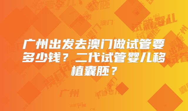 广州出发去澳门做试管要多少钱？二代试管婴儿移植囊胚？