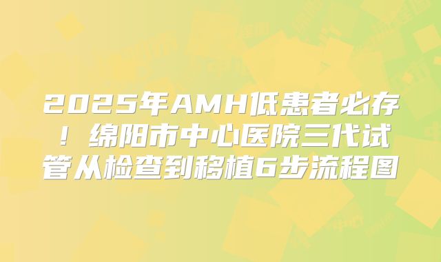 2025年AMH低患者必存！绵阳市中心医院三代试管从检查到移植6步流程图