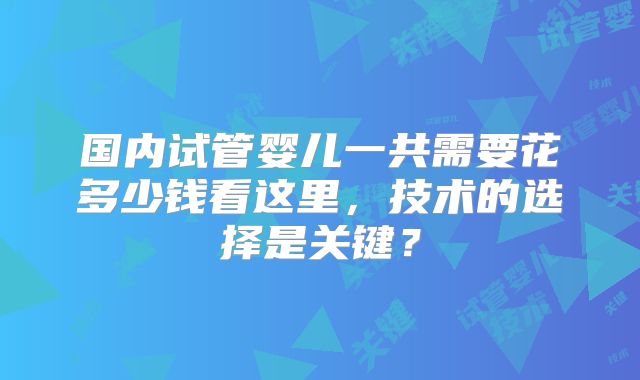 国内试管婴儿一共需要花多少钱看这里，技术的选择是关键？