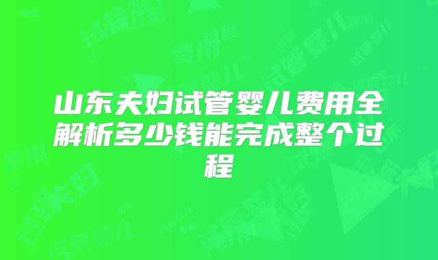 山东夫妇试管婴儿费用全解析多少钱能完成整个过程