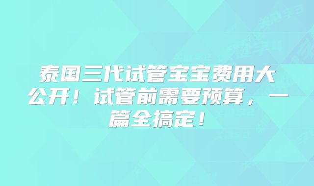 泰国三代试管宝宝费用大公开！试管前需要预算，一篇全搞定！