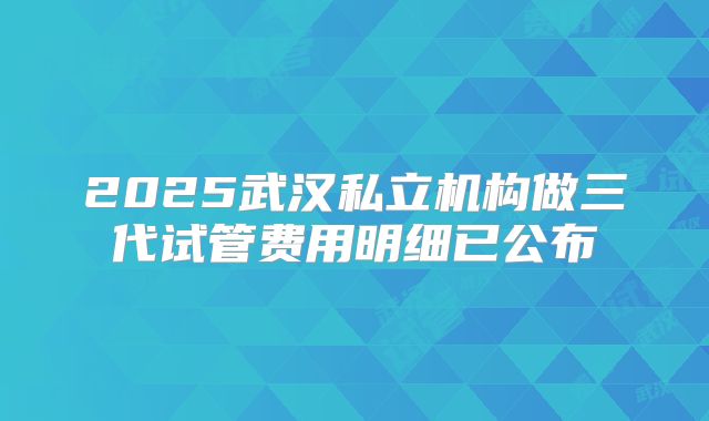 2025武汉私立机构做三代试管费用明细已公布