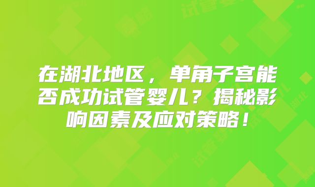在湖北地区,单角子宫能否成功试管婴儿?揭秘影响因素及应对策略!