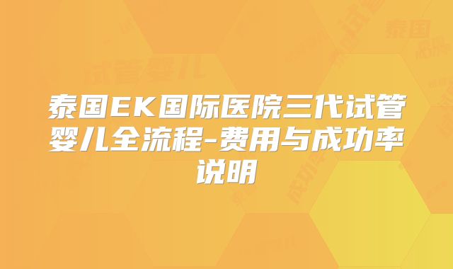 泰国EK国际医院三代试管婴儿全流程-费用与成功率说明