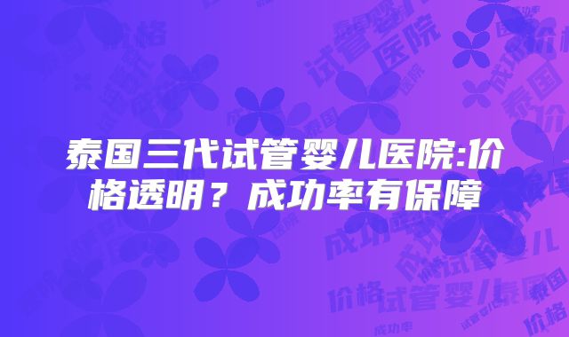 泰国三代试管婴儿医院:价格透明？成功率有保障