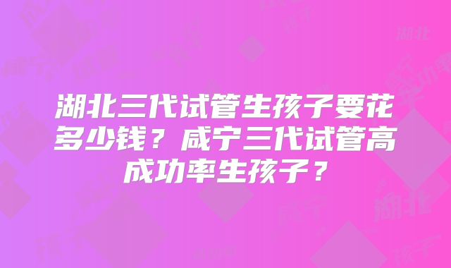 湖北三代试管生孩子要花多少钱？咸宁三代试管高成功率生孩子？