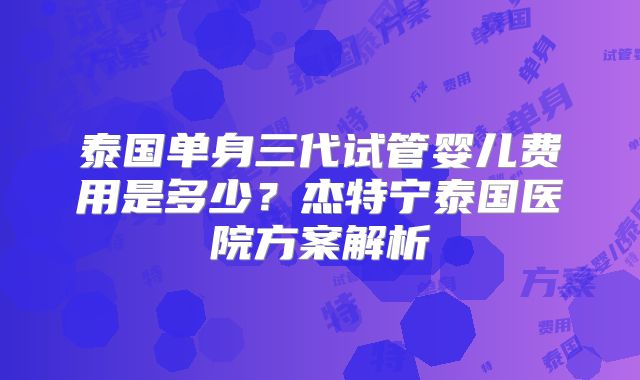 泰国单身三代试管婴儿费用是多少?杰特宁泰国医院方案解析